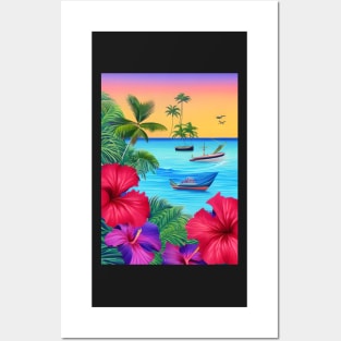 Tropical Sunset Beach Scene 3 Posters and Art